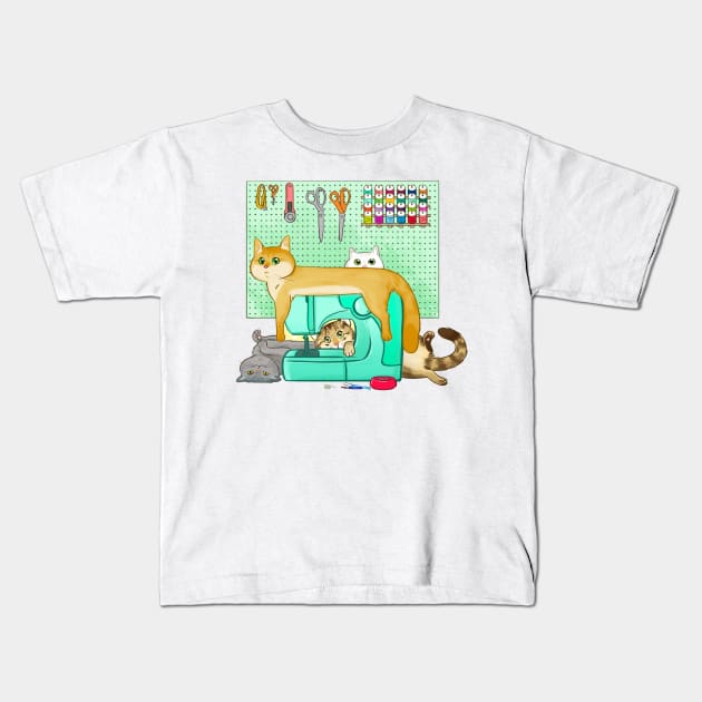 Cats Helping You Sew Kids T-Shirt by aimeekitty